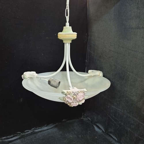 263 - Large frosted class ceiling light shade with rise detail.