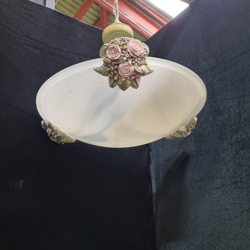 263 - Large frosted class ceiling light shade with rise detail.