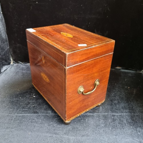 186 - Star Lot : A Charming Georgian Deep Bottle Box with a Pair of Brass Handles and Neat Inlay with a 2 ... 