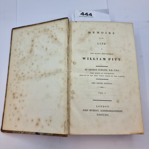 444 - Three Complete volumes 1821 The Life Of William Pitt. With leather spines.