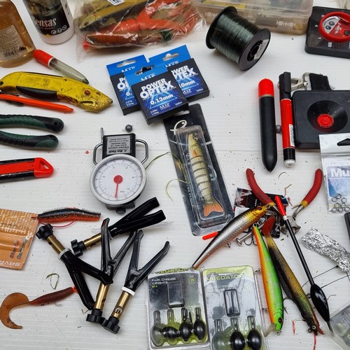 226 - Large Bag filled with fishing supplies including line, hooks, weights, mixed tackles including lots ... 