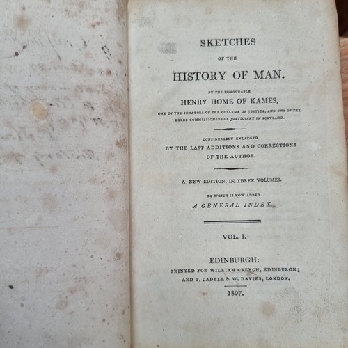 763 - Sketches of the History of Man, In three full  leather bound volumes Edinburgh 1807. (one cover is l... 