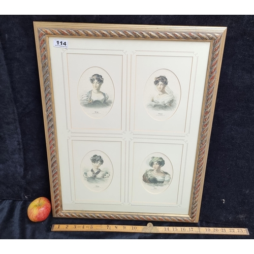 114 - Set of four framed vintage prints, showing the four seasons by Grafiche Tassotti.