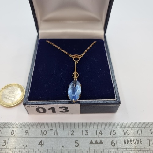 13 - A very attractive antique 9 carat gold oval topaz drop pendant. Topaz in step cut design (dimensions... 