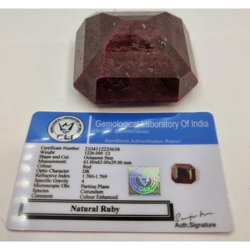 51 - Star Lot : An exceptionally large natural ruby of 1226 carats. Includes gemset certificate. Exceptio... 