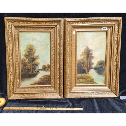 58 - Pair of good size original  antique oil on canvas's showing tranquil waterways.