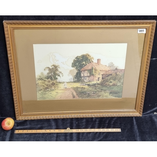 60 - Large original antique watercolour showing a period English rural scene, signed bottom left by the a... 