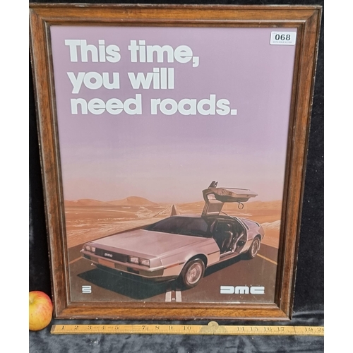 68 - A good sized print of an advertisement for a DMC Delorean. 