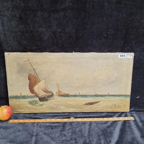 85 - Good sized original oil on canvas, showing ships at sea. Signed bottom right, by the artist John Fra... 