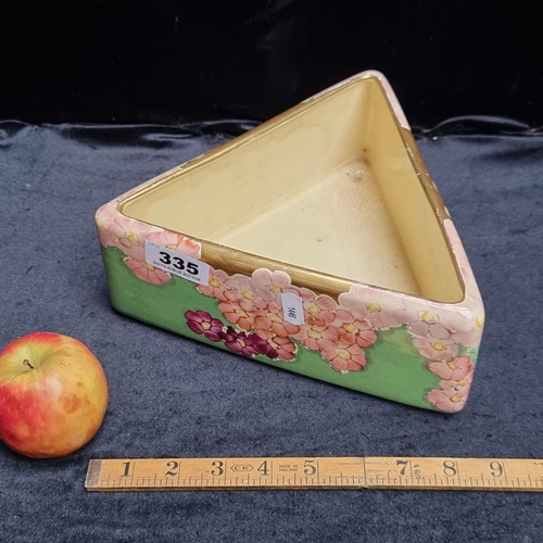 335 - Hand-painted Grays Pottery triangular dish in lovely bright colours