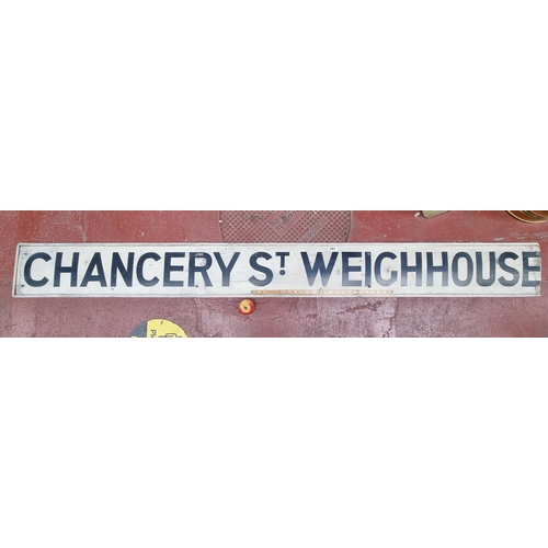341 - A very large, original wooden advertising sign for ''Chancery St. Weighhouse'' 210cm in length