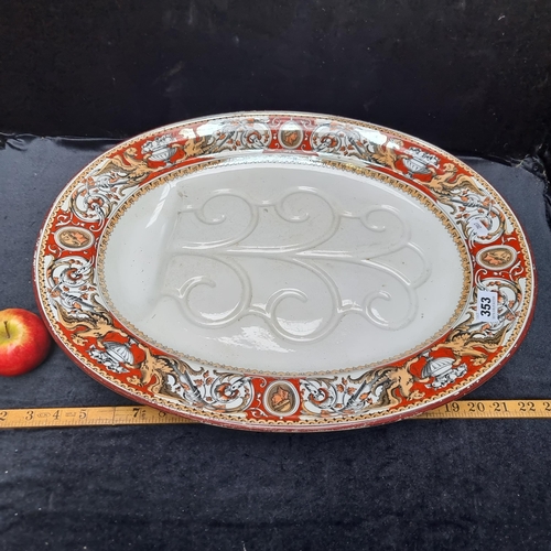 353 - An extra large Antique ''Florentine'' Meat Platter with a Drip Well. With a detailed decorative bord... 