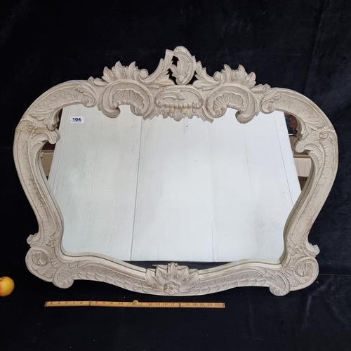 104 - Large contemporary mirror with ornate  cream frame with gilded accents. Heavy, quality mirror