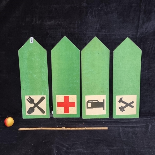 108 - Four retro signs from the 1970's including first aid and gas.