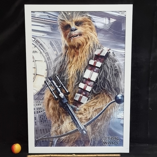 117 - large framed Star Wars the last Jedi advertisement showing Chewbacca. Looking nice after a cut and b... 