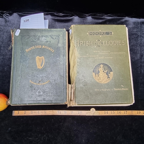 120 - Two vintage 19th century volumes of Moore's Irish melodies with symphonies and accompaniments, one e... 