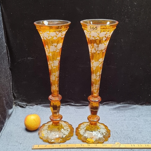 165 - Two tall, 19th century Bohemian amber flash glass vases. Two attractive pieces. Very decorative. SD