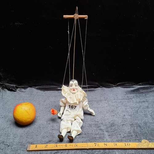 167 - A vintage marionette puppet of a mime, in vgc.