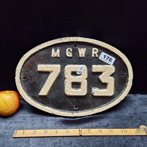 176 - Very heavy, 100% original MGWR (Midland Great Western Railway) 783 plaque.