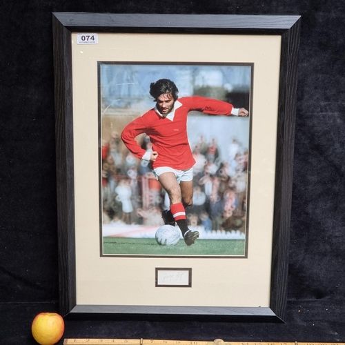 74 - Star Lot : Large framed photograph of George Best with framed signature. Comes with certificate of a... 