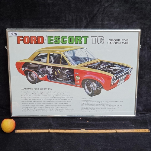 76 - Framed print of an advertisement for an Alan Mann Ford Escort TC FVA.