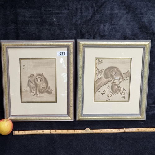 78 - Two traditional Japanese prints showing Japanese macaque .