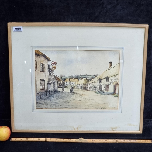 80 - Good sized original ink and watercolour showing the Red Lion pub, Broadhembury, Devon. Signed bottom... 