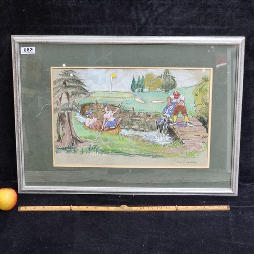 82 - Large original pastel showing golfers, titled 