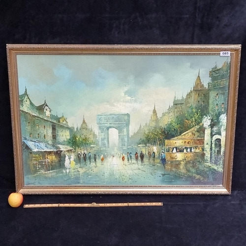 85 - Very Large original oil on canvas showing a post-rain Parisian scene Signed bottom left by artist D.... 