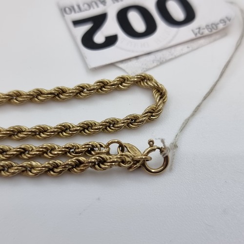 2 - A 9 Carat Gold Link Rope Chain. 40cm In Length and Weighs 2.7 Grams