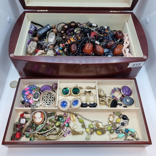 13 - A very large amount of costume jewellery, consisting of necklaces, earrings, cameo brooch, enamelled... 