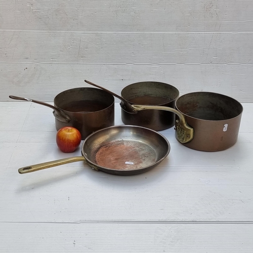 273 - A set of four copper pots and pans from noted Irish celebrity chef Sean Kinsella's restaurant 'Mirab... 