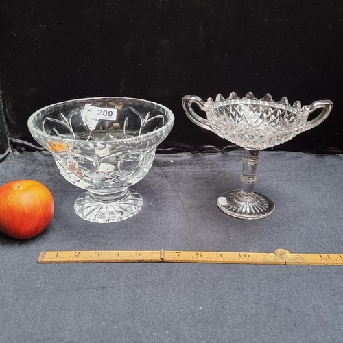 280 - Large crystal bowl with an antique  bonbon dish.