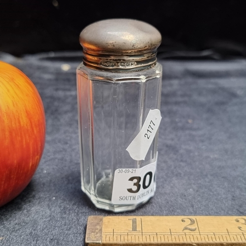 300 - Antique glass jar with Sterling silver cap.