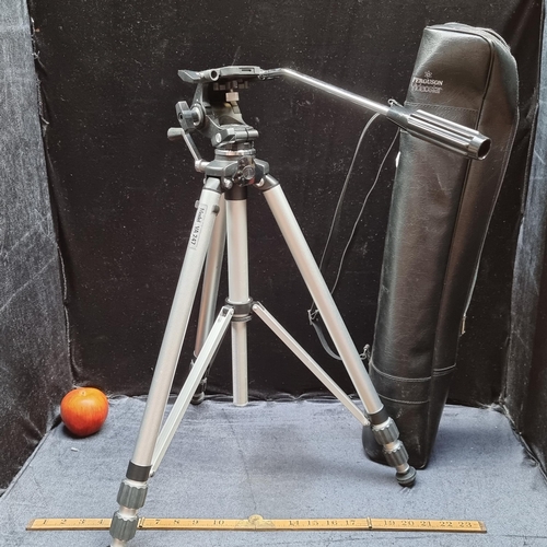 307 - A large` Ferguson Videostar Tripod with level and in a leather carry case.