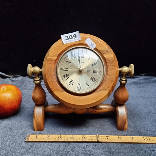 309 - Nice Hand turned clock in YEW wood  signed C McCarthy