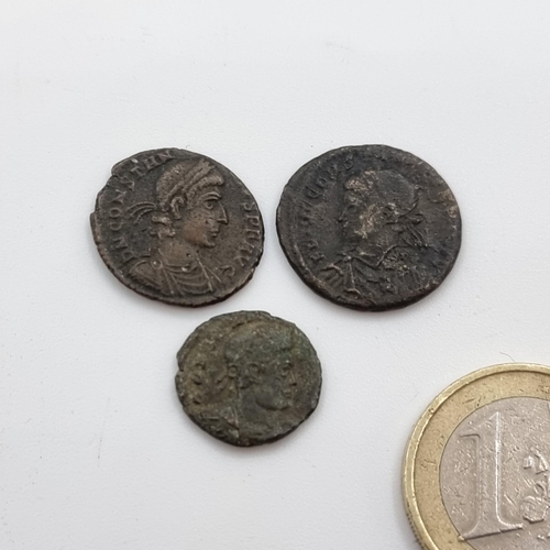 332 - Three excellent bronze Roman small coins.  Great detail on these. Includes: Constantius II Centenion... 