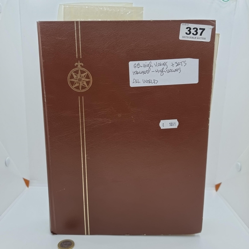 337 - A large, fully furnished stamp album, containing some high valued sets from the UK and Ireland. Toge... 