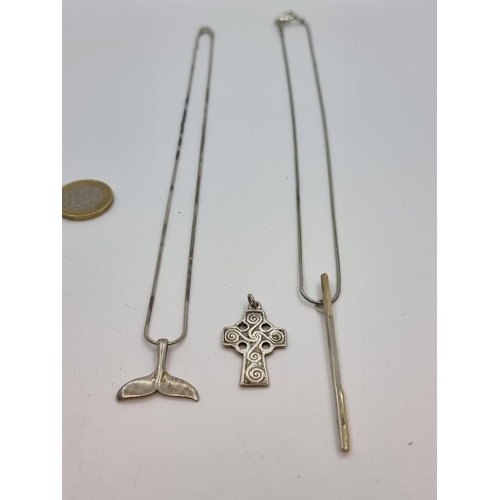 351 - Three pieces of sterling silver (stamped 925) jewellery, consisting of a fish tail pendant necklace ... 