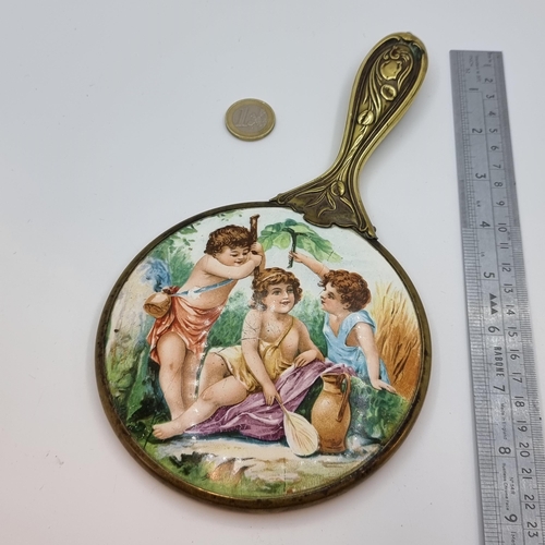 354 - A very nice example of an Art Nouveau  hand mirror, with typical Art Nouveau styling to handle. To r... 