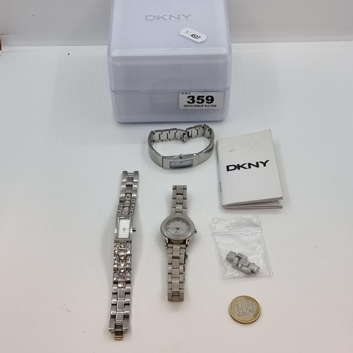 359 - A collection of three DKNY ladies wrist watches.  Nice collection of good condition DKNY watches in ... 