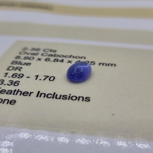 46 - A nice natural tanzanite stone, oval cabochon cut, blue in colour. Weight 2.39 carats. Comes with ge... 