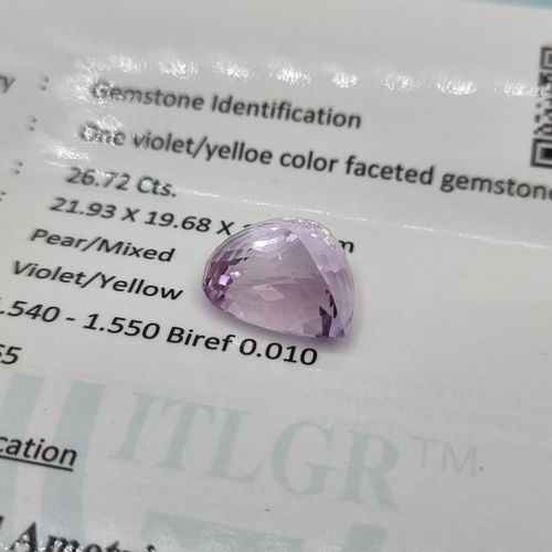 47 - A Stunning heart shaped facet cut natural ametrine stone, of 26.72 carats. Comes with gem certificat... 