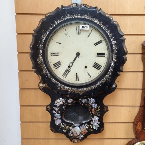 76 - Star Lot: Very large, Victorian mother of pearl inlay papier-mache wall clock, dating from around 18... 