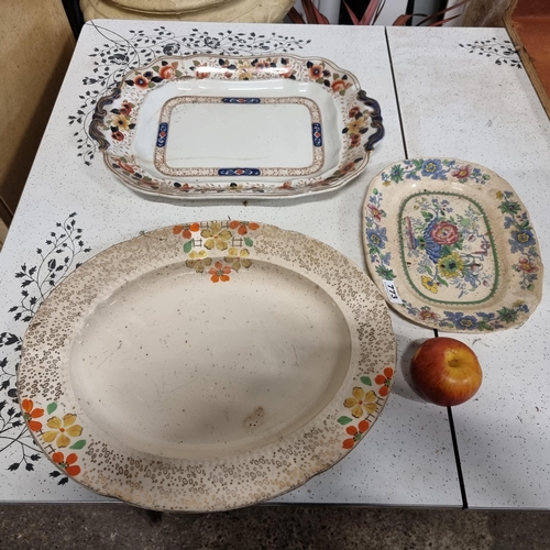 773 - Three pretty antique serving platters including a 'Mason's Ironstone'' - ''Strathmore'' example. And... 