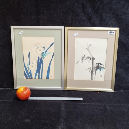 79 - Two original Chinese watercolours showing birds and flowers, each with artist's signature.