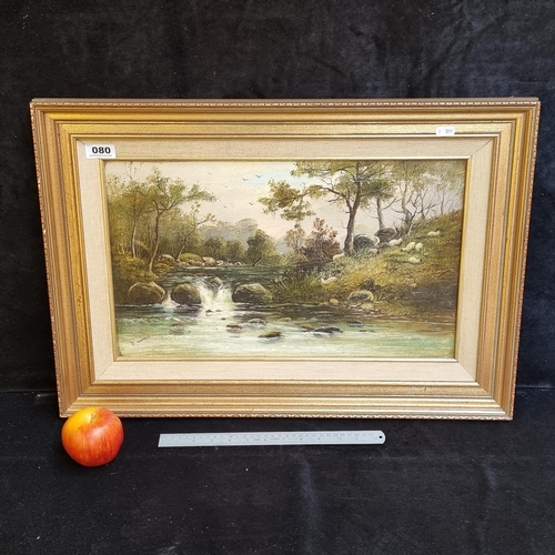 80 - Good size original oil on board showing a waterfall scene with sheep, signed bottom left by artist D... 