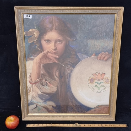 101 - Large, high quality print of Alphonse Mucha's (Czechoslovakian, 1860-1939) 'Girl with a Plate with a... 