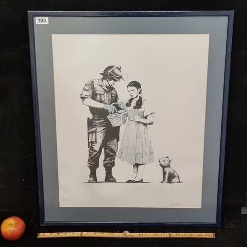 103 - Large, high quality print of Banksy's 'Stop and Search', featuring Dorothy and a Policeman.