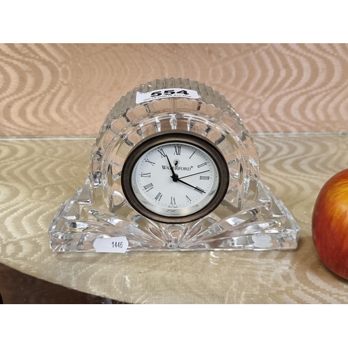 554 - A good sized vintage Waterford Crystal Mantle Clock. Heavy, in good condition. Made in Ireland.